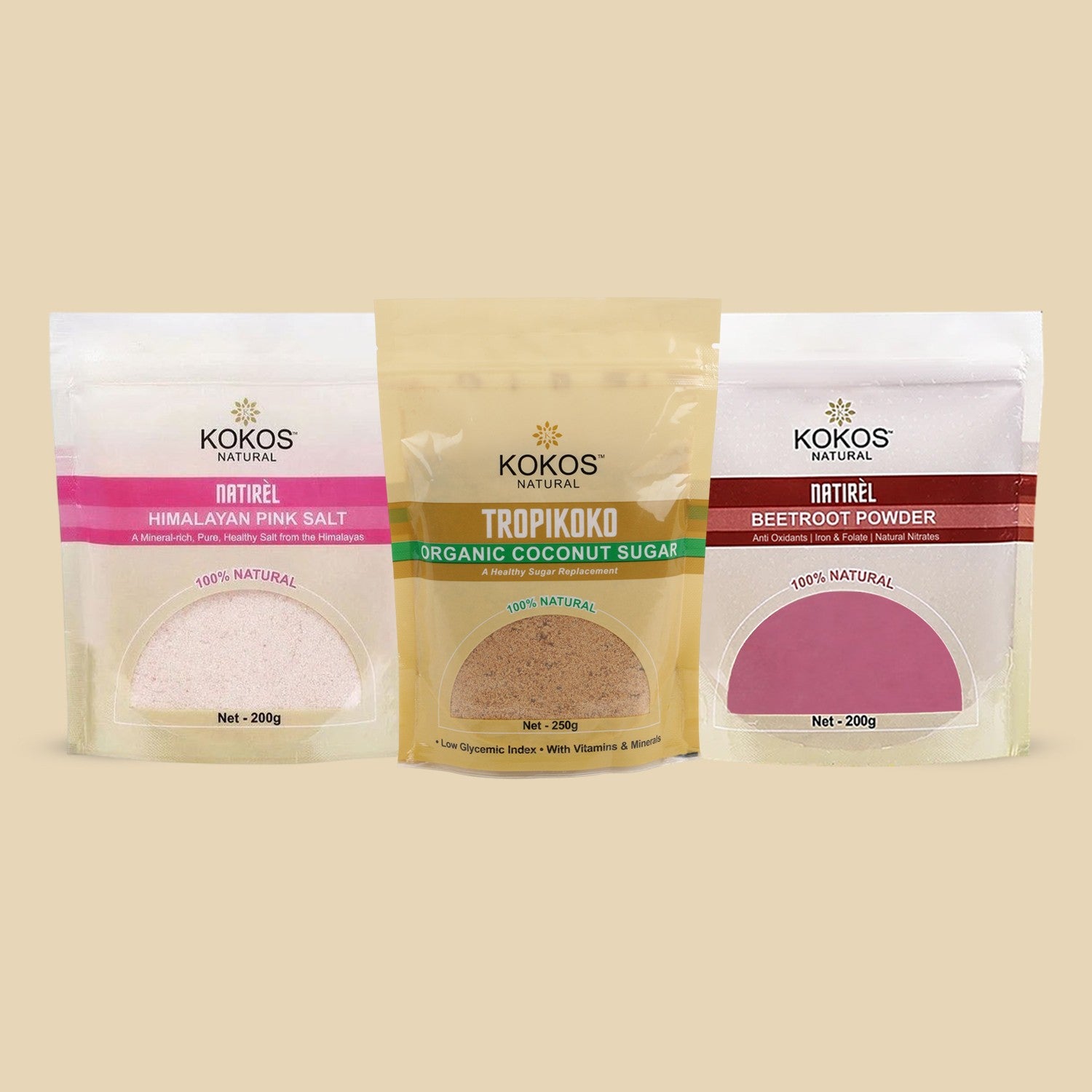 Coconut Sugar Pack, Himalayan Pink Salt, Beetroot Powder